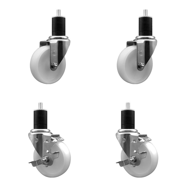 4'' Nylon Wheel Swivel 1-3/4'' Expanding Stem Caster Set 2 Brakes, 4PK